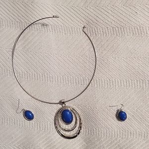 Jewelry set silver and blue stone